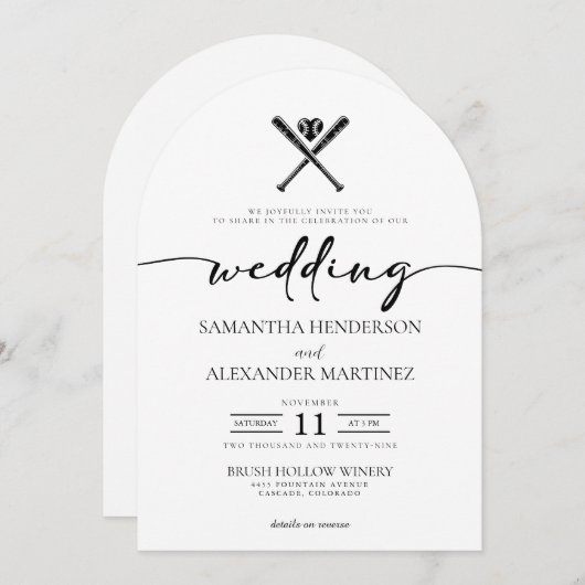 Honkbal Liefde met QR Code Wedding Kaart (Voorkant / Achterkant)