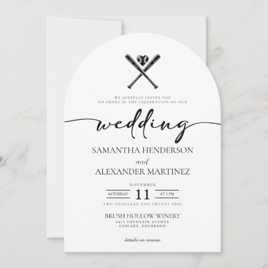 Honkbal Liefde met QR Code Wedding Kaart (Voorkant)