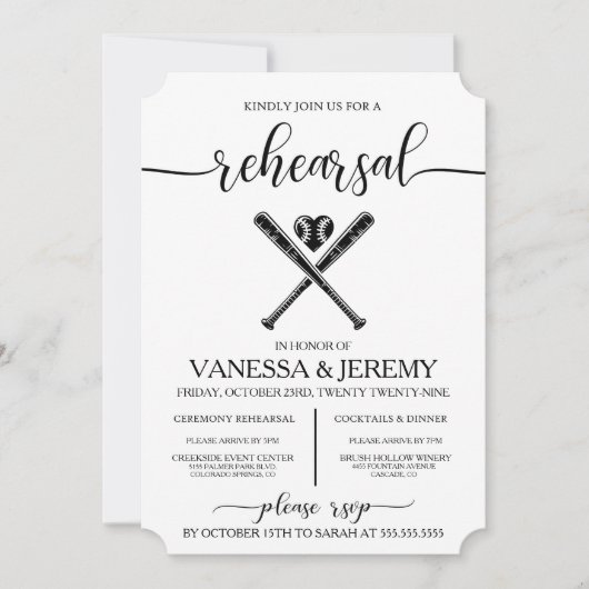 Honkbal Liefde Repetitie Diner Uitnodiging (Voorkant)