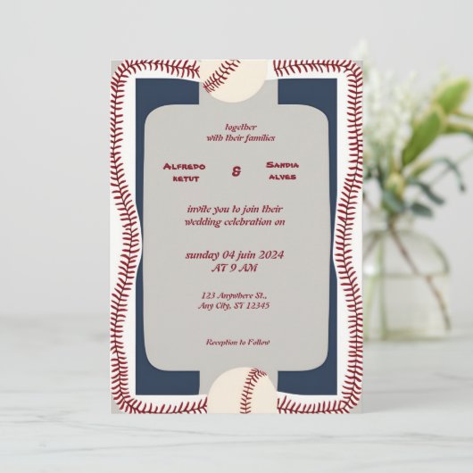 Honkbal liefde sport thema bruiloft uitnodigingen (Staand voorkant)