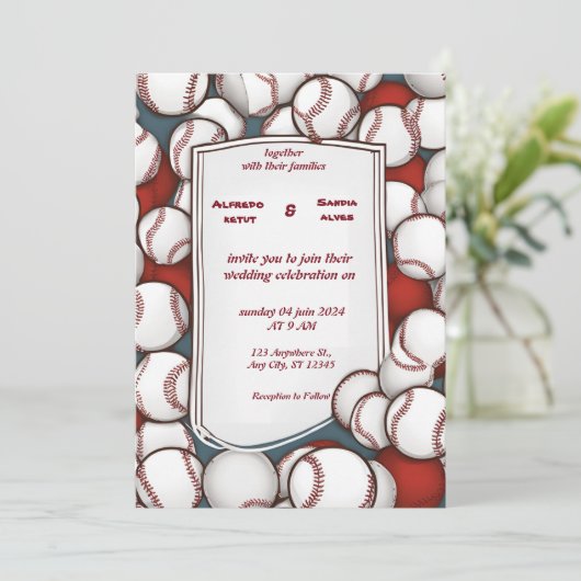 Honkbal liefde sport thema bruiloft uitnodigingen (Staand voorkant)