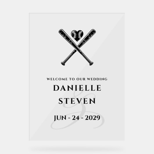 Honkbal Liefde Welkom Acryl Bord (Voorkant)