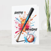 Honkbal liefhebbers Bat & Ball Splash Verjaardag K Kaart (Voorkant)