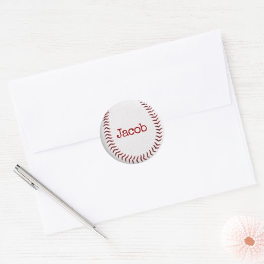 Honkbal Macro met naam Ronde Sticker (Envelop)