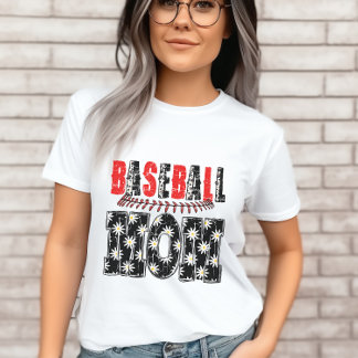  honkbal mam-verdrietig bloemmotief t-shirt