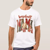 Honkbal Mama Luipaard Buffalo Geruite Patchwork T-shirt (Voorkant)
