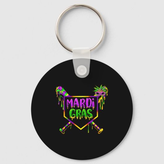 Honkbal Mardi Gras Carnaval Feest Masker Ijs Sleutelhanger (Voorkant)