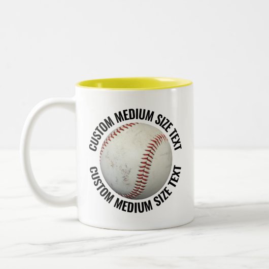 Honkbal & Medium Text GEEL 325ml Custom Tweekleurige Koffiemok (Links)