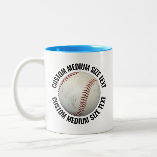 Honkbal & Medium Text LICHTBLAUW 325ml Custom Tweekleurige Koffiemok (Links)