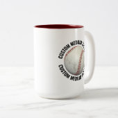 Honkbal & Medium Text MAROON 15oz Custom Tweekleurige Koffiemok (Voorkant rechts)