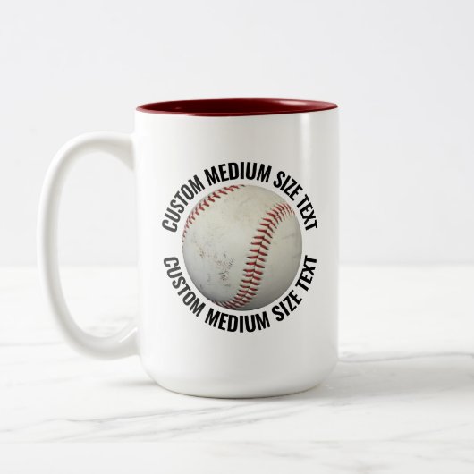 Honkbal & Medium Text MAROON 15oz Custom Tweekleurige Koffiemok (Links)
