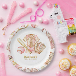 Honkbal Meisje Verjaardag Gepersonaliseerd Papieren Bordje