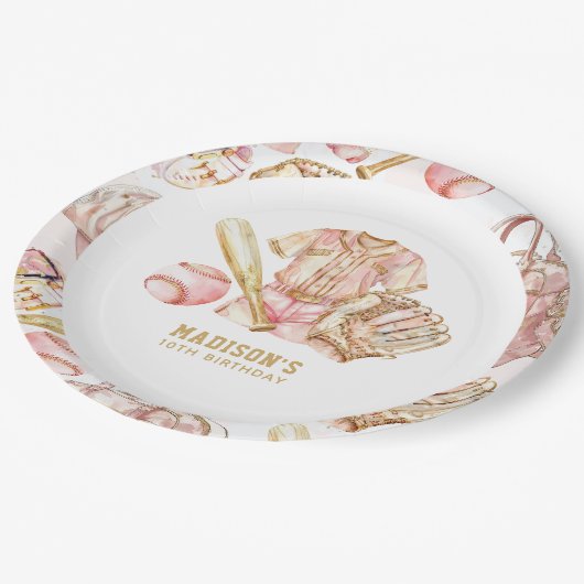 Honkbal Meisje Verjaardag Gepersonaliseerd Papieren Bordje (Gekanteld)