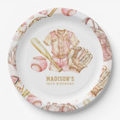 Honkbal Meisje Verjaardag Gepersonaliseerd Papieren Bordje (Voorkant)