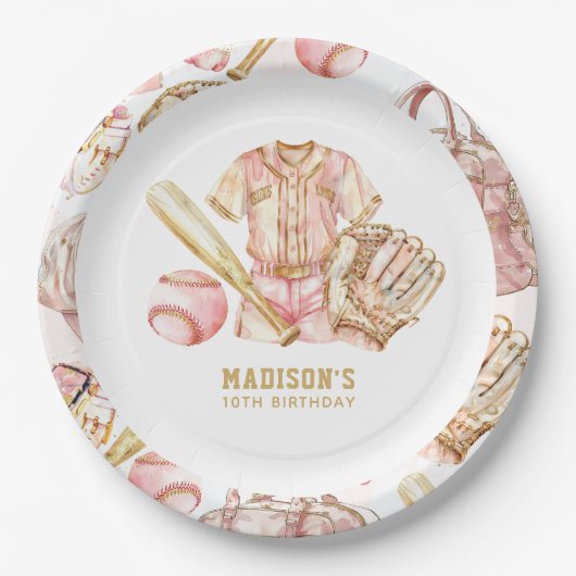Honkbal Meisje Verjaardag Gepersonaliseerd Papieren Bordje (Voorkant)