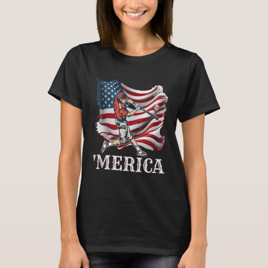 Honkbal Merica Patriottisch 4 juli Amerikaanse vla T-shirt (Voorkant)