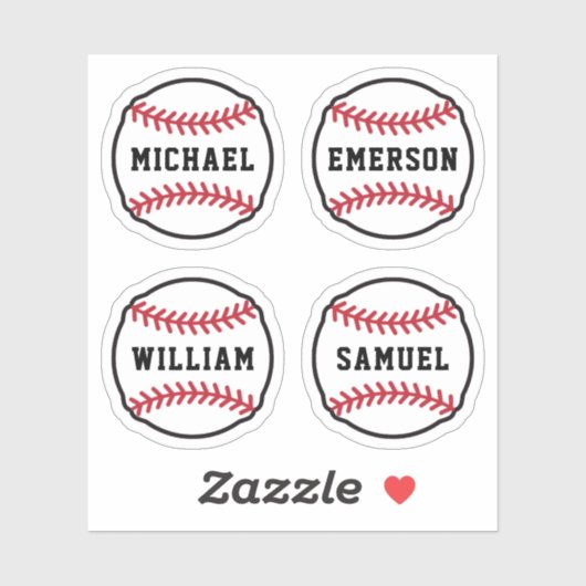 Honkbal met aangepaste naam of tekst, set van vier sticker (Vel)