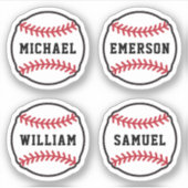 Honkbal met aangepaste naam of tekst, set van vier sticker (Voorkant)