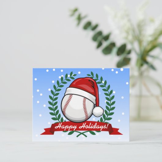 Honkbal met een kerststijl kerstmuts feestdagenkaart (Staand voorkant)