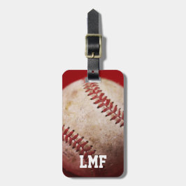 Honkbal met gepersonaliseerd monogram bagagelabel