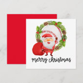 Honkbal met Kerstman platte kerstkaart (Voorkant / Achterkant)