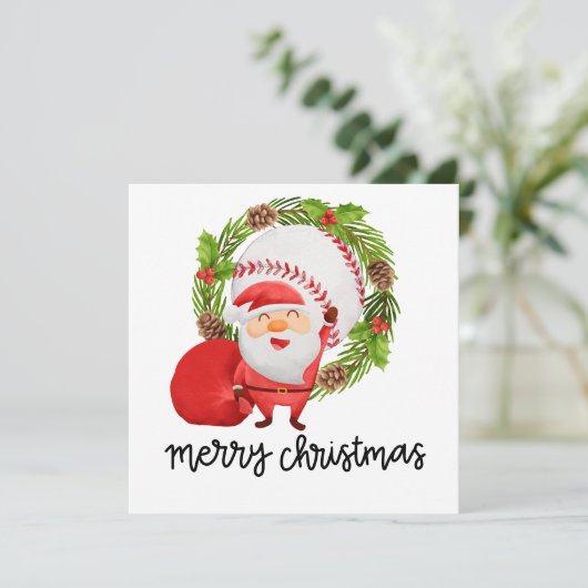 Honkbal met Kerstman Vlakke Kerstkaart (Staand voorkant)