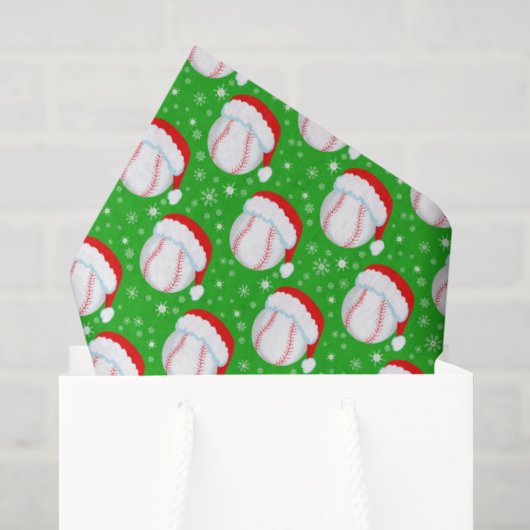 Honkbal met kerstmuts en sneeuwvlokken groen tissuepapier (Cadeauzakje)