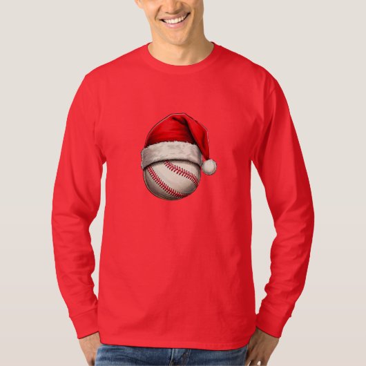 Honkbal met kerstvakantie Santa Hat T-shirt (Voorkant)