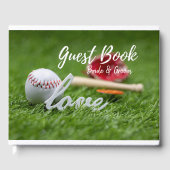Honkbal met LOVE woord met handschoen en knuppel b Gastenboek (Voorkant)