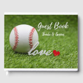 Honkbal met LOVE woord rood hart op groene trouw Gastenboek (Voorkant)