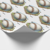 Honkbal met naam op de bal voor de speler cadeaupapier (Hoek)