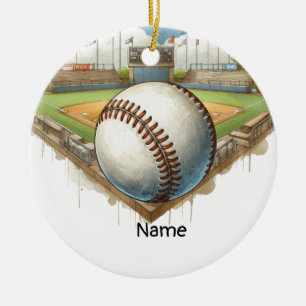 Honkbal met naam op de bal voor de speler keramisch ornament
