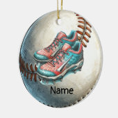 Honkbal met naam op de bal voor de speler keramisch ornament (Links)
