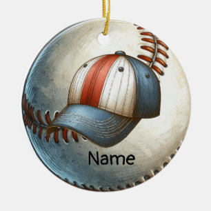 Honkbal met naam op de bal voor de speler keramisch ornament
