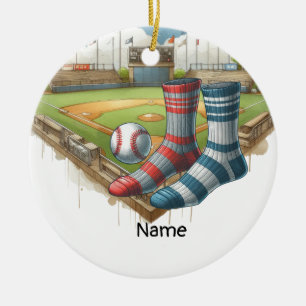 Honkbal met naam op de bal voor de speler keramisch ornament