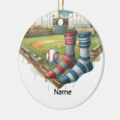 Honkbal met naam op de bal voor de speler keramisch ornament (Links)