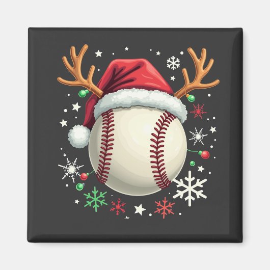 Honkbal met rendierhoorns en Kerstmis Magneet (Voorkant)