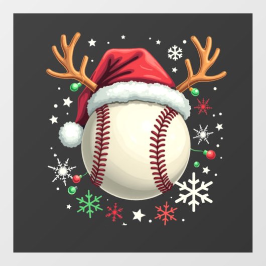 Honkbal met rendierhoorns en Kerstmis Raamsticker (Vel)