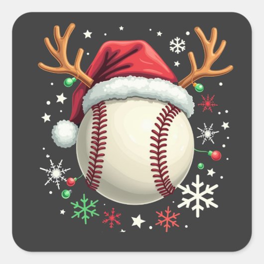 Honkbal met rendierhoorns en Kerstmis Vierkante Sticker (Voorkant)