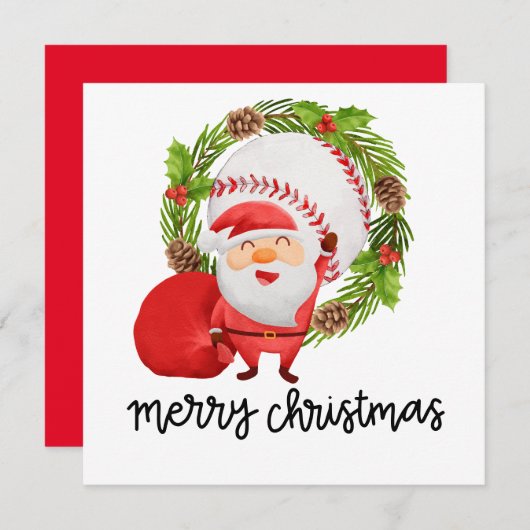 Honkbal met Santa Claus Flat Holiday Kaart (Voorkant / Achterkant)