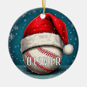 Honkbal met Santa Hat Sneeuwvlokken Keramisch Ornament (Voorkant)