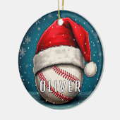 Honkbal met Santa Hat Sneeuwvlokken Keramisch Ornament (Links)