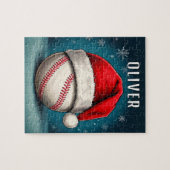 Honkbal met Santa Hat Sneeuwvlokken Legpuzzel (Horizontaal)