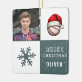 Honkbal met Santa Hat Snowflake Foto Keramisch Ornament (Links)