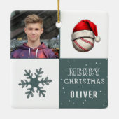 Honkbal met Santa Hat Snowflake Foto Keramisch Ornament (Achterkant)