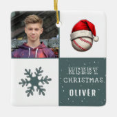Honkbal met Santa Hat Snowflake Foto Keramisch Ornament (Voorkant)