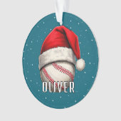 Honkbal met Santa Hat Snowflakes Naam Ornament (voorkant)