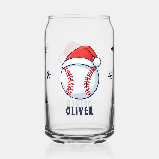 Honkbal met Santa Hat Sports Kerstmis Blikvorm Glas (Voorkant)
