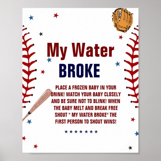 Honkbal Mijn water brak Baby shower Spelbord Poster (Voorkant)