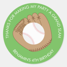 Honkbal Mitten en bal Verjaardag Ronde Sticker